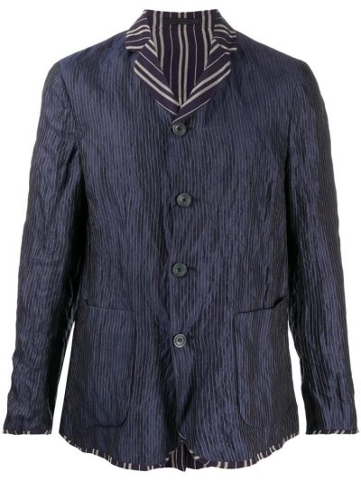 Blue Men's Giorgio Armani Reversible Striped Blazers | 6N0X11L