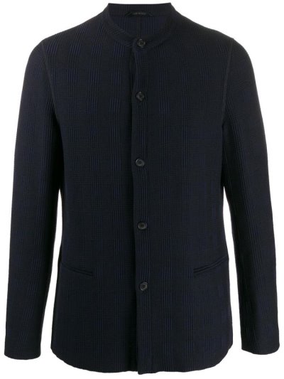 Blue Men's Giorgio Armani Round Neck Textured Jackets | J6FJBTH