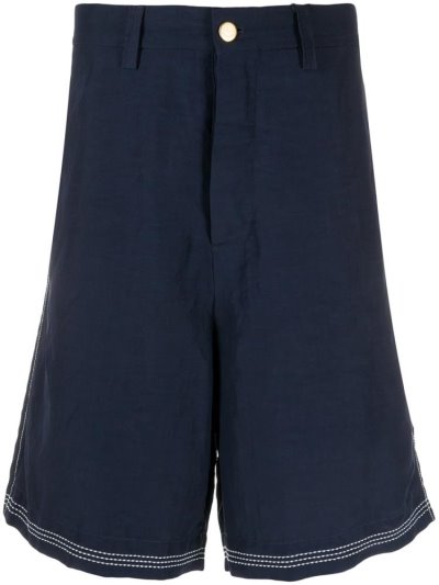 Blue Men's Giorgio Armani Stiching Detail Shorts | JQ27QXR