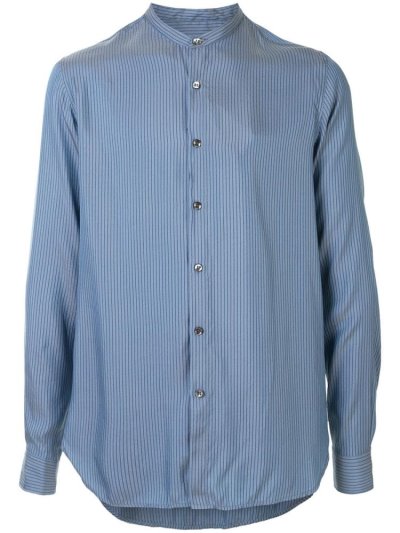 Blue Men's Giorgio Armani Striped Long Sleeve Shirts | 3FOX3VA