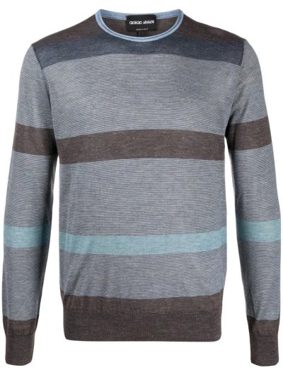 Blue Men's Giorgio Armani Striped Jumpers | JBGIWGF