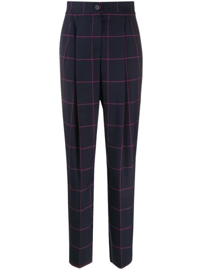 Blue / Pink Women's Armani Emporio Checked Tailored Pants Pants | O6T8P5R