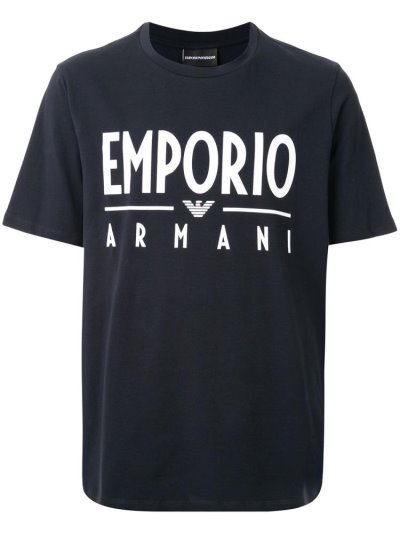 Blue / White Men's Armani Emporio Logo Print T Shirts | BGUTWV5