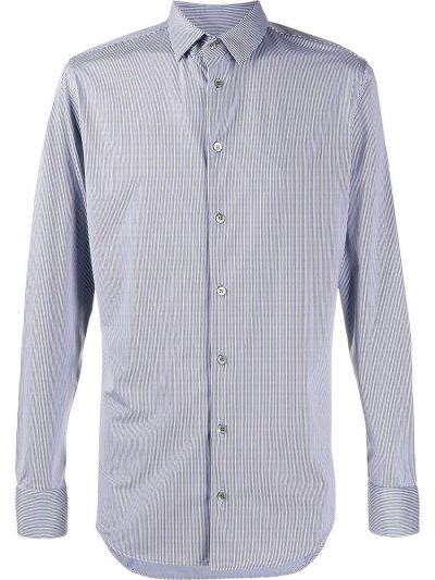 Blue / White Men's Giorgio Armani Striped Slim Fit Shirts | 8BVD3ZB