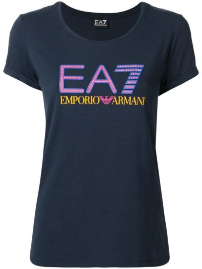 Blue Women's Ea7 Emporio Armani Train Studded Logo T Shirts | A5WP7TS