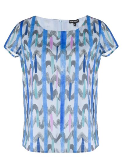 Blue Women's Armani Emporio Abstract Patterned T Shirts | 8T4RP8R