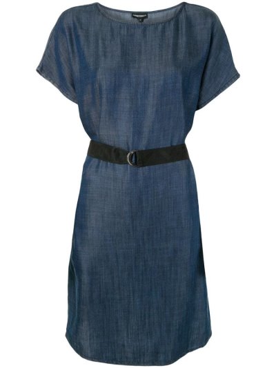 Blue Women's Armani Emporio Belted Denim Dress | 7LN65R5