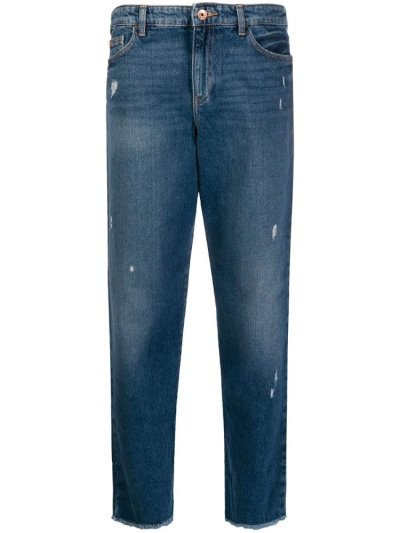 Blue Women's Armani Emporio Distressed Straight Leg Jeans | HLPGE48