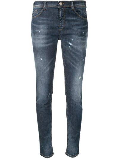 Blue Women's Armani Emporio Distressed Effect Skinny Jeans | OAZLTAI