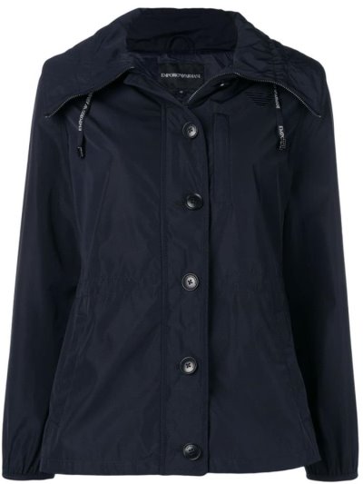 Blue Women's Armani Emporio Fitted Hooded Jackets | P4N6CTZ