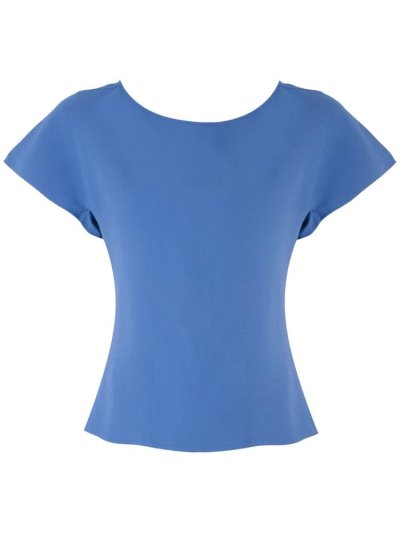 Blue Women's Armani Emporio Frilled Short Sleeve Blouse | 3S8ZYDH