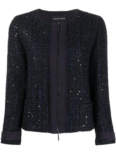 Blue Women's Armani Emporio Glitter Tweed Zip Jackets | WQI0JRD