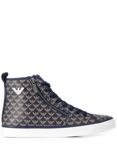 Blue Women's Armani Emporio Logo Hi Top Sneakers | FLGQCBB