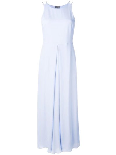 Blue Women's Armani Emporio Pleated Detail Long Dress | 6KHSJEH