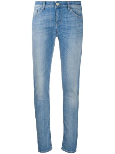 Blue Women's Armani Emporio Skinny Faded Jeans | UHNWLCB