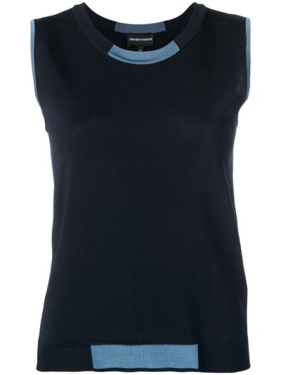 Blue Women's Armani Emporio Sleeveless Knitted Tops | JVWOKMI