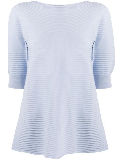 Blue Women's Armani Emporio Striped Knit Tops | VGXHJC7