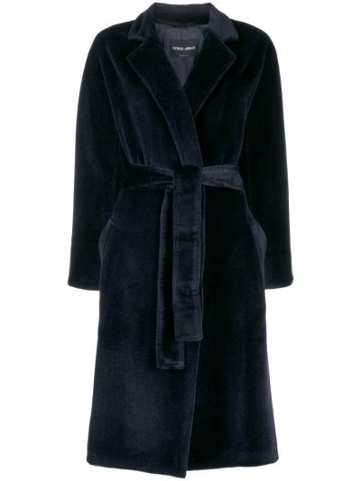 Blue Women's Giorgio Armani Belted Coats | T7BUMXI