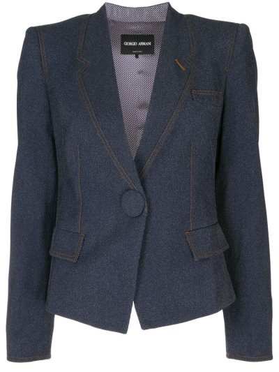 Blue Women's Giorgio Armani Fitted Cropped Blazers | XDDHD5Q