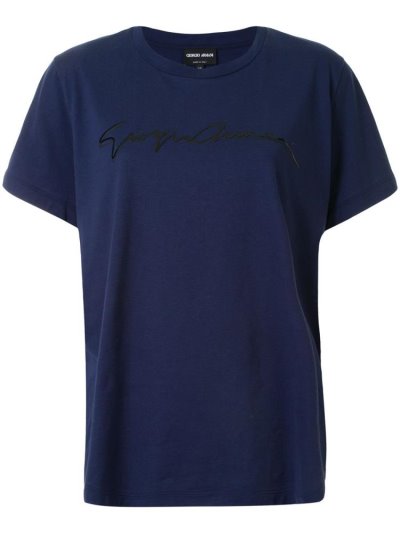 Blue Women's Giorgio Armani Logo Print T Shirts | GWZCABS