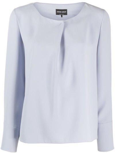 Blue Women's Giorgio Armani Pleated Detail Long Sleeve Blouse | 3VROVT6