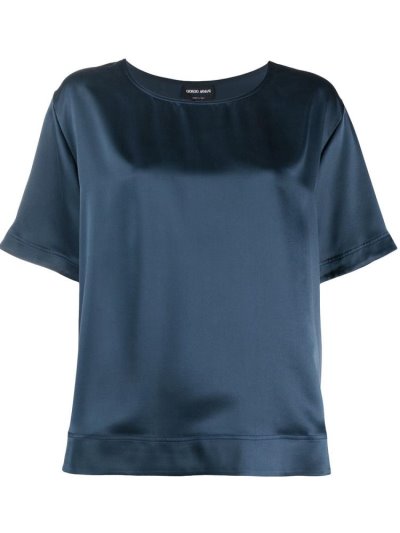 Blue Women's Giorgio Armani Relaxed Fit Silk Blouse | B8K7PH3