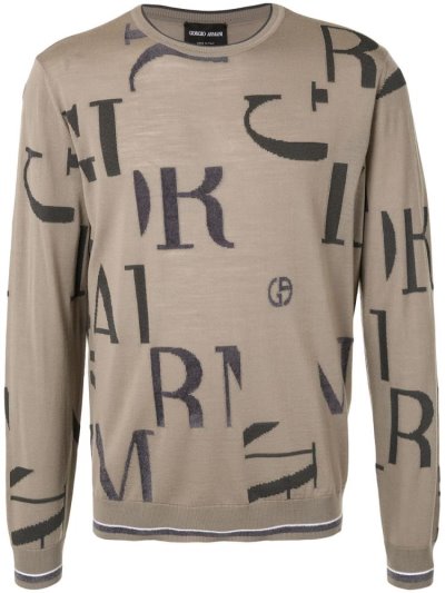 Brown / Green Men's Giorgio Armani Brand Letter Long Sleeve Jumpers | RAP2O5K