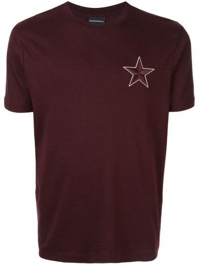 Brown Men's Armani Emporio Embroidered Star T Shirts | 3CUUI2Q