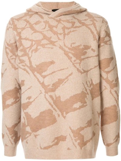 Brown Men's Armani Emporio Patterned Knit Hoodie | UJ26ZQU