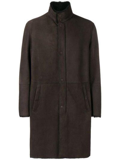 Brown Men's Armani Emporio Shearling Lined Coats | HU9Y2JF