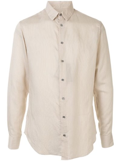 Brown Men's Giorgio Armani Striped Shirts | GM3MMRU