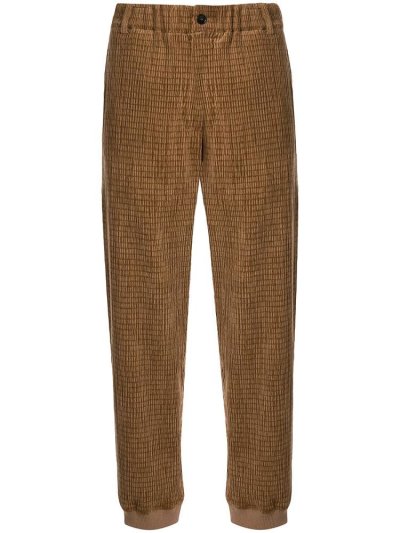 Brown Men's Giorgio Armani Textured Straight Leg Pants | 8Y598V6