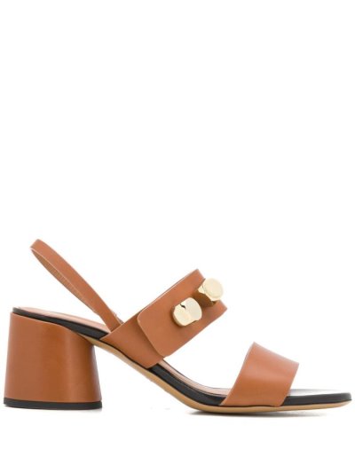 Brown Women's Armani Emporio Cube Appliqués Sandals | HCKJVMD