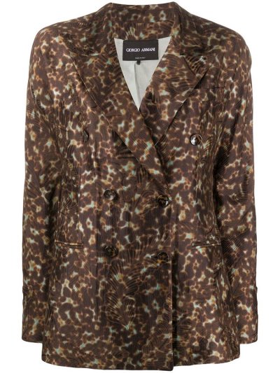 Brown Women's Giorgio Armani Foliage Leopard Print Blazers | 9HT2JQN