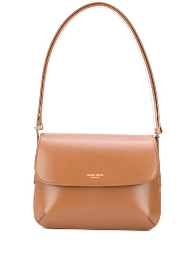 Brown Women's Giorgio Armani Logo Stamp Shoulder Bags | MIN6EKG