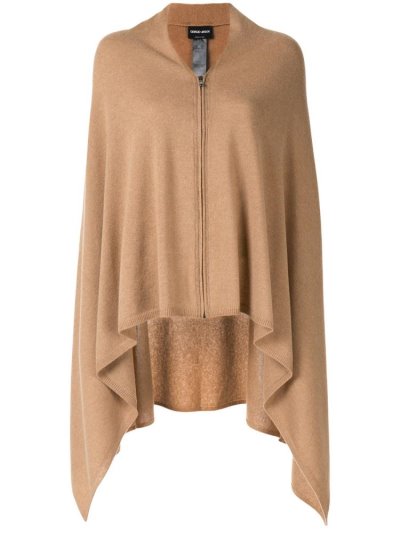 Brown Women's Giorgio Armani Zipped Cashmere Poncho Coats | 6410YQ8