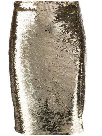 Gold Women's Armani Emporio Sequin Pencil Skirt Skirts | FIMWUR3