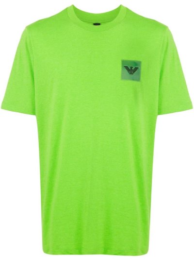 Green / Black Men's Armani Emporio Logo Patch T Shirts | 09GNVLH