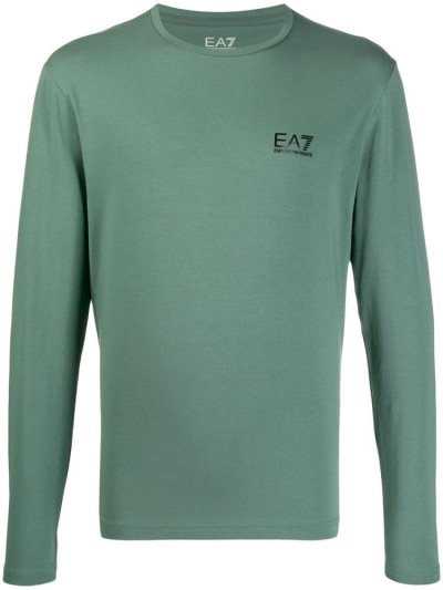 Green Men's Ea7 Emporio Armani Logo Print Long Sleeve T Shirts | 0DK3X62