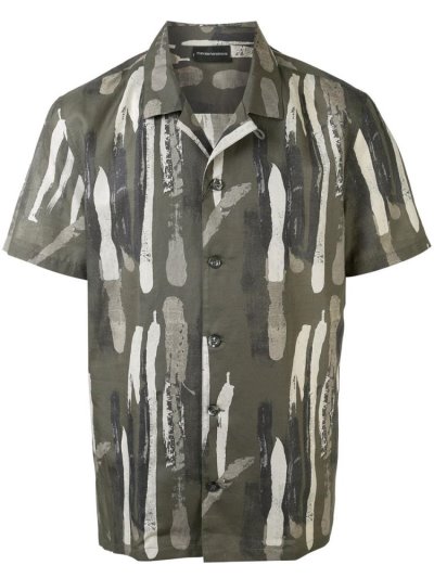 Green Men's Armani Emporio Abstract Print Shirts | CMSEW5V