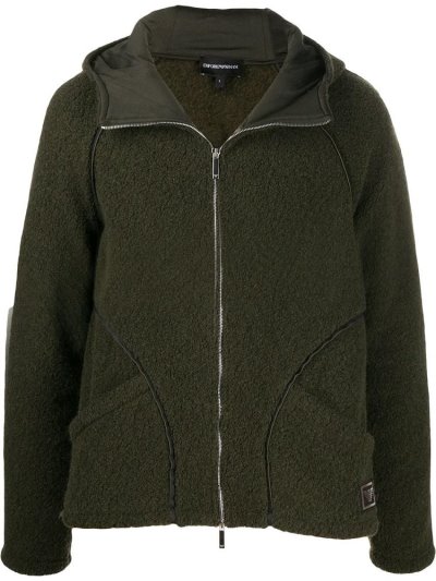 Green Men's Armani Emporio Contrast Trimmed Zip Up Hoodie | RV43ZWD