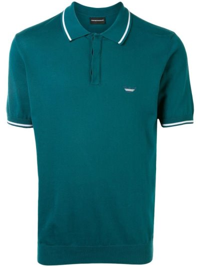 Green Men's Armani Emporio Embroidered Logo Polo Shirts | LUHFLDX