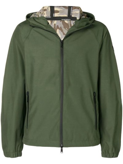 Green Men's Armani Emporio Hooded Lightweight Jackets | L5P05V0