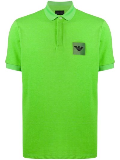 Green Men's Armani Emporio Logo Patch Polo Shirts | 4G62NC3