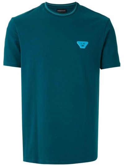 Green Men's Armani Emporio Logo Patch Short Sleeve T Shirts | 4M6NXSZ