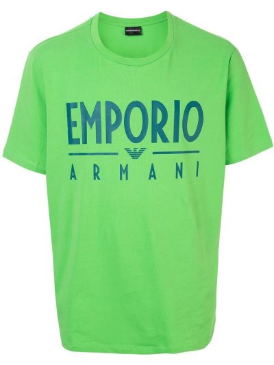 Green Men's Armani Emporio Logo Print T Shirts | 53UC8C0