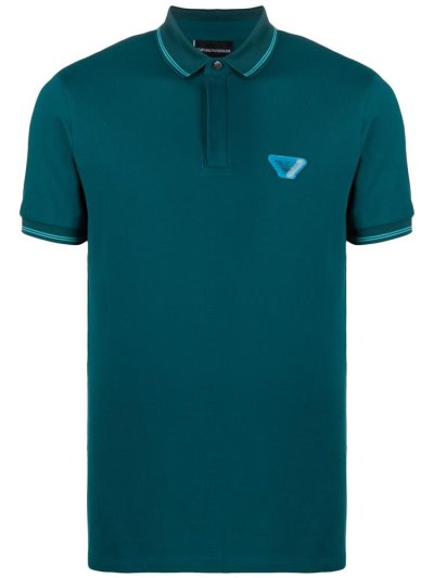 Green Men's Armani Emporio Logo Patch Polo Shirts | 7PQDM77