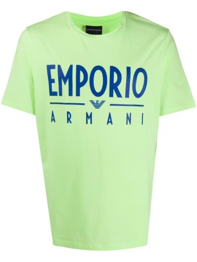 Green Men's Armani Emporio Logo Print T Shirts | P6TJZYE