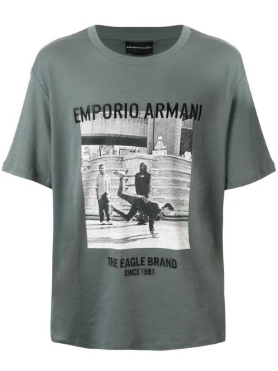 Green Men's Armani Emporio Photo Print T Shirts | 9BDPC5V