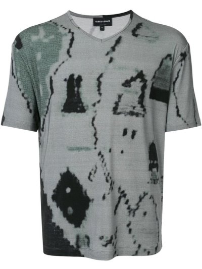 Green Men's Giorgio Armani Abstract Print T Shirts | UHN04GB